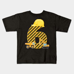 Six 6Yr 6Th Birthday Construction Outfit Boy 6 Years Old Kids T-Shirt